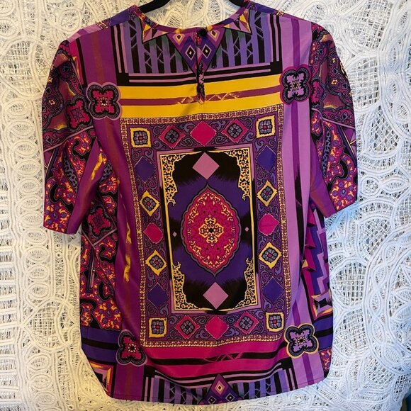 Vintage 80s Tribal Blouse from West Germany Purple - M - Picture 11 of 14